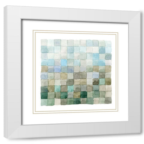 Aquatic Grid II White Modern Wood Framed Art Print with Double Matting by Caroline, Emma
