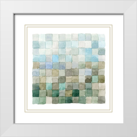 Aquatic Grid II White Modern Wood Framed Art Print with Double Matting by Caroline, Emma