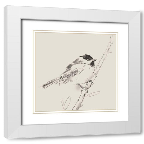 Black Capped Chickadee I White Modern Wood Framed Art Print with Double Matting by Green, Jacob