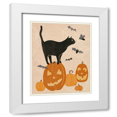 Pumpkin Patch Cats I White Modern Wood Framed Art Print with Double Matting by Vess, June Erica