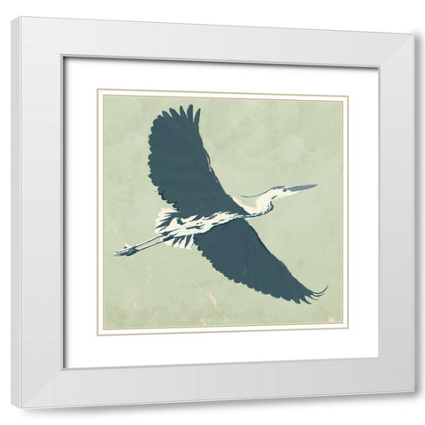 Heron Flying I White Modern Wood Framed Art Print with Double Matting by Green, Jacob