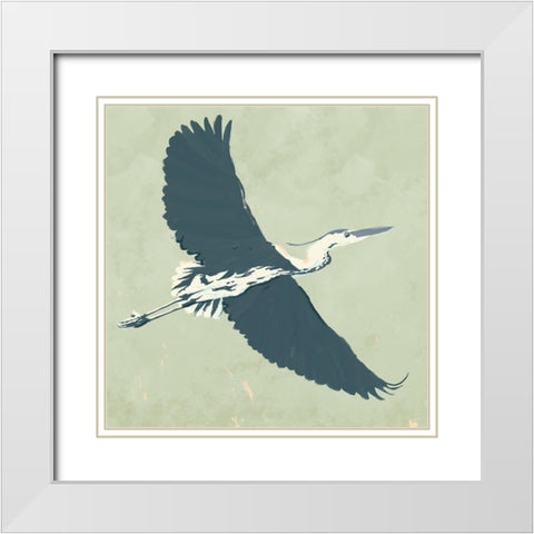Heron Flying I White Modern Wood Framed Art Print with Double Matting by Green, Jacob