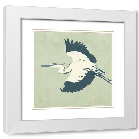 Heron Flying II White Modern Wood Framed Art Print with Double Matting by Green, Jacob