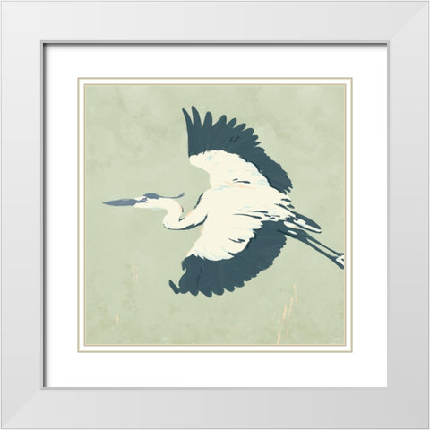 Heron Flying II White Modern Wood Framed Art Print with Double Matting by Green, Jacob