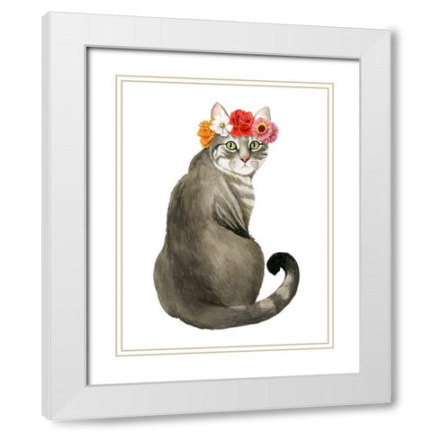 Flower Crown Cats I White Modern Wood Framed Art Print with Double Matting by Popp, Grace