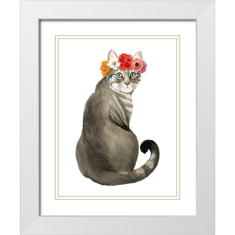 Flower Crown Cats I White Modern Wood Framed Art Print with Double Matting by Popp, Grace