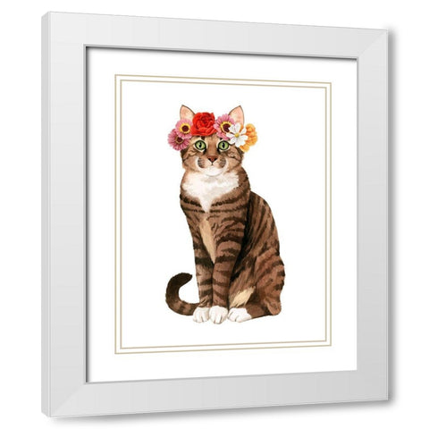 Flower Crown Cats II White Modern Wood Framed Art Print with Double Matting by Popp, Grace