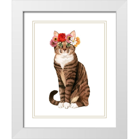 Flower Crown Cats II White Modern Wood Framed Art Print with Double Matting by Popp, Grace