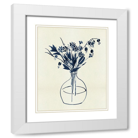 Indigo Floral Vase I White Modern Wood Framed Art Print with Double Matting by Wang, Melissa