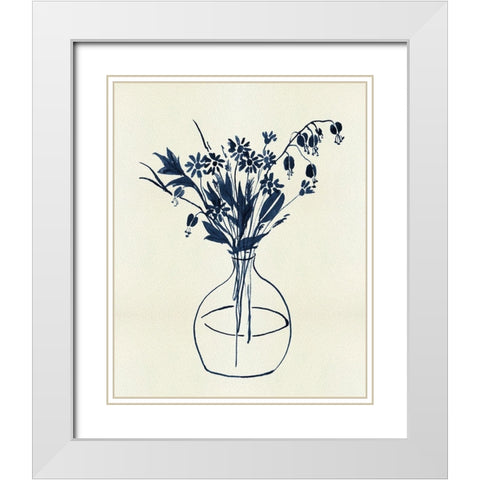 Indigo Floral Vase I White Modern Wood Framed Art Print with Double Matting by Wang, Melissa