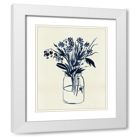 Indigo Floral Vase II White Modern Wood Framed Art Print with Double Matting by Wang, Melissa