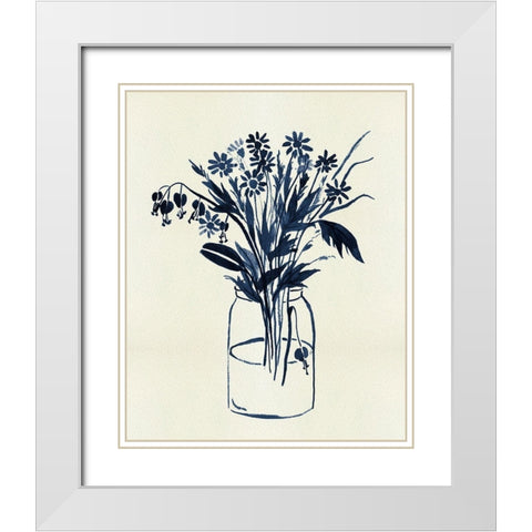 Indigo Floral Vase II White Modern Wood Framed Art Print with Double Matting by Wang, Melissa