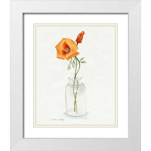 California Poppy Vase I White Modern Wood Framed Art Print with Double Matting by Popp, Grace