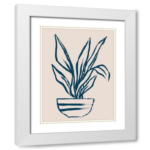 Navy Plant Sketches III White Modern Wood Framed Art Print with Double Matting by Vess, June Erica