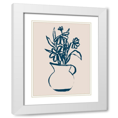 Navy Plant Sketches IV White Modern Wood Framed Art Print with Double Matting by Vess, June Erica