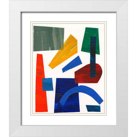 Colorful Shapes I White Modern Wood Framed Art Print with Double Matting by Moore, Regina
