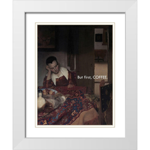 Masterful Snark - Coffee First White Modern Wood Framed Art Print with Double Matting by Parker, Jennifer Paxton