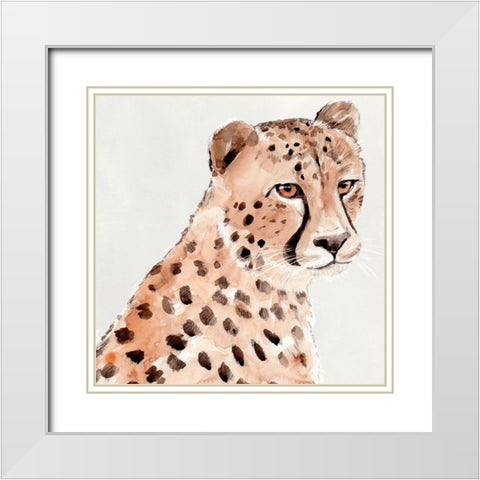 Saharan Cheetah II White Modern Wood Framed Art Print with Double Matting by Warren, Annie