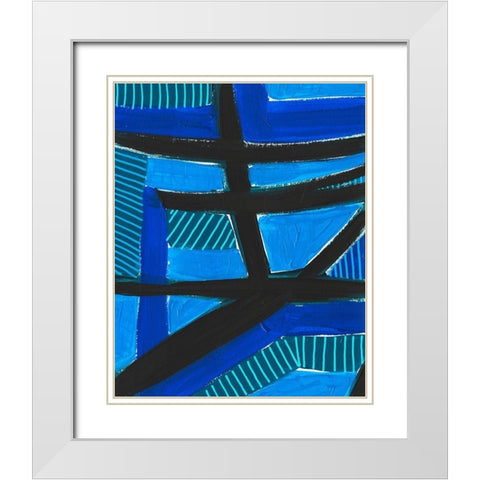 Involved Blues I White Modern Wood Framed Art Print with Double Matting by Moore, Regina