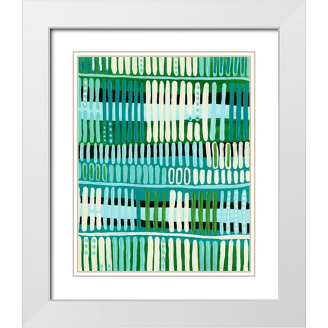 Teal Pattern I White Modern Wood Framed Art Print with Double Matting by Moore, Regina