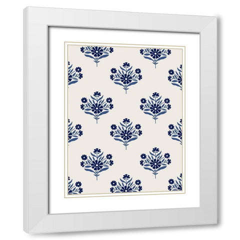 Indigo Bloom Pattern I White Modern Wood Framed Art Print with Double Matting by Barnes, Victoria