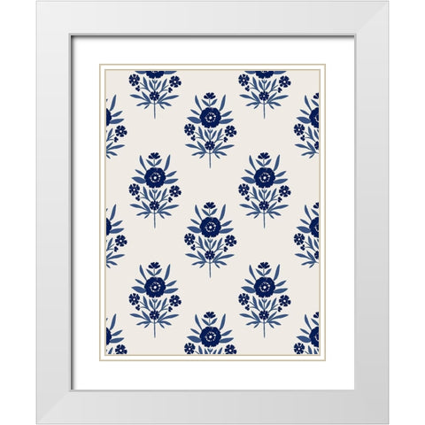 Indigo Bloom Pattern II White Modern Wood Framed Art Print with Double Matting by Barnes, Victoria