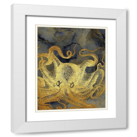 Octopus Ink Gold And Blue II White Modern Wood Framed Art Print with Double Matting by Zalewski, Christine