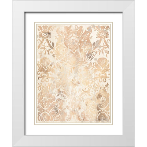 Walnut Damask III White Modern Wood Framed Art Print with Double Matting by Vess, June Erica