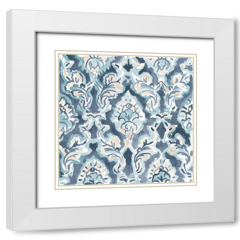 Blue And Khaki Motif I White Modern Wood Framed Art Print with Double Matting by Vess, June Erica