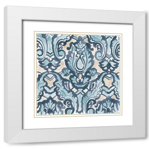 Blue And Khaki Motif III White Modern Wood Framed Art Print with Double Matting by Vess, June Erica