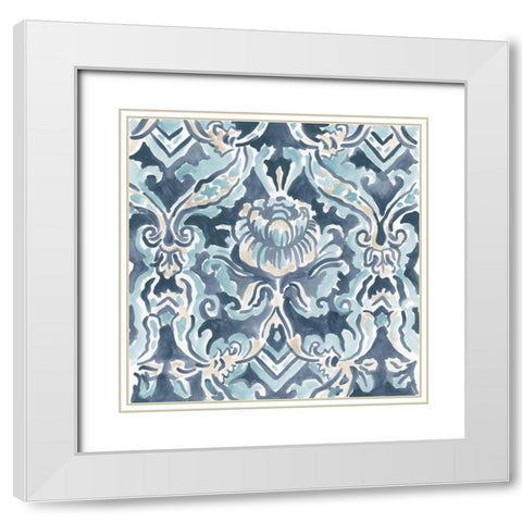 Blue And Khaki Motif IV White Modern Wood Framed Art Print with Double Matting by Vess, June Erica