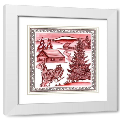 Christmas Wonderland Toile II White Modern Wood Framed Art Print with Double Matting by Wang, Melissa