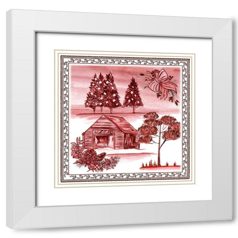 Christmas Wonderland Toile III White Modern Wood Framed Art Print with Double Matting by Wang, Melissa