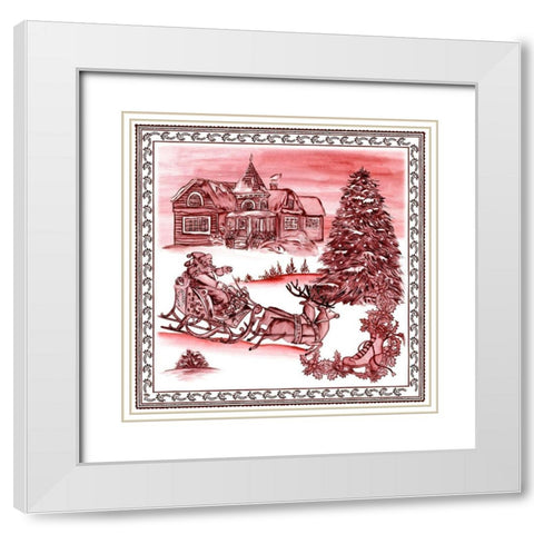 Christmas Wonderland Toile IV White Modern Wood Framed Art Print with Double Matting by Wang, Melissa