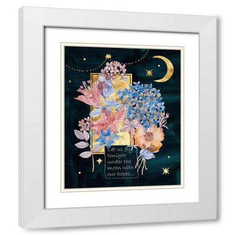 Moonlight Flowers I White Modern Wood Framed Art Print with Double Matting by Wang, Melissa