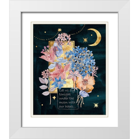 Moonlight Flowers I White Modern Wood Framed Art Print with Double Matting by Wang, Melissa