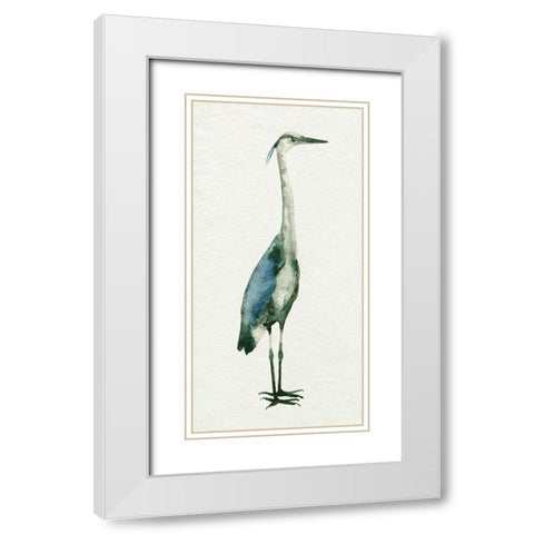 Deep Blue Heron I White Modern Wood Framed Art Print with Double Matting by Caroline, Emma