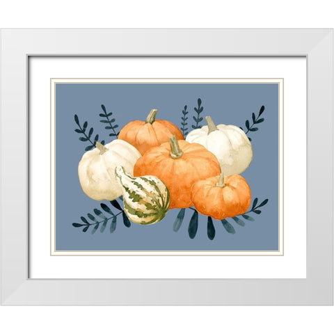 Autumn Orange And Blues I White Modern Wood Framed Art Print with Double Matting by Caroline, Emma