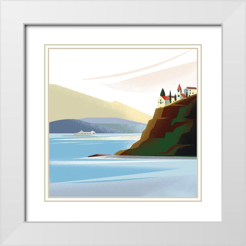 Illustrated Italian Landscape IX White Modern Wood Framed Art Print with Double Matting by Arctic Frame