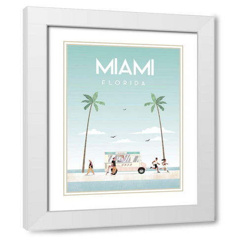 Illustrated Miami Beach I White Modern Wood Framed Art Print with Double Matting by Arctic Frame