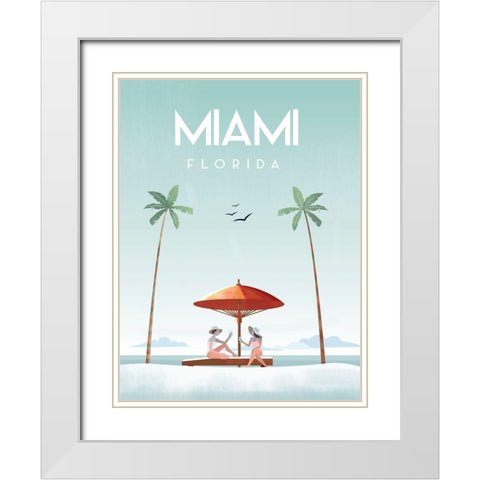 Illustrated Miami Beach II White Modern Wood Framed Art Print with Double Matting by Arctic Frame