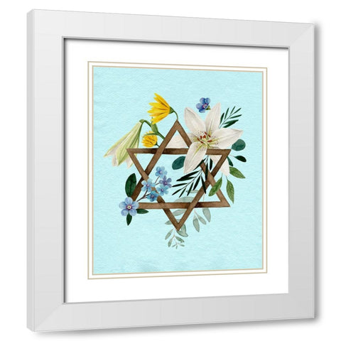 Floral Hanukkah I White Modern Wood Framed Art Print with Double Matting by Popp, Grace