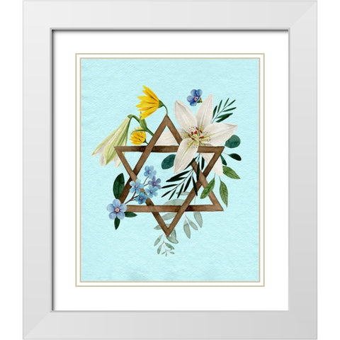 Floral Hanukkah I White Modern Wood Framed Art Print with Double Matting by Popp, Grace