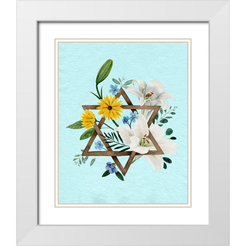 Floral Hanukkah II White Modern Wood Framed Art Print with Double Matting by Popp, Grace