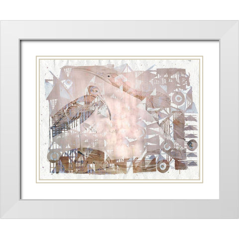 Circles And Triangles with Birds II White Modern Wood Framed Art Print with Double Matting by Arbel, Lori