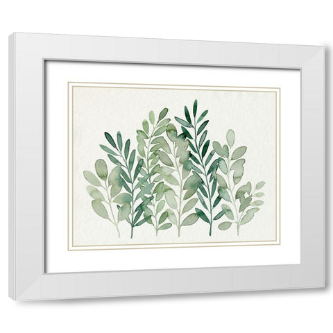 Foraged Greens I White Modern Wood Framed Art Print with Double Matting by Popp, Grace