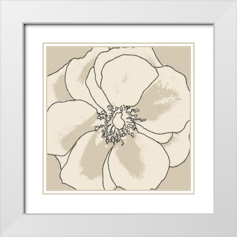 Beige Blooms I White Modern Wood Framed Art Print with Double Matting by Saunders, Alonzo