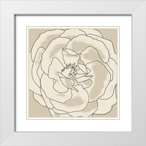 Beige Blooms II White Modern Wood Framed Art Print with Double Matting by Saunders, Alonzo
