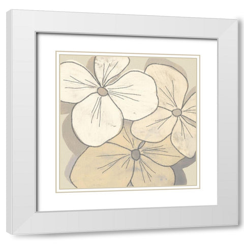Beige Blooms III White Modern Wood Framed Art Print with Double Matting by Saunders, Alonzo