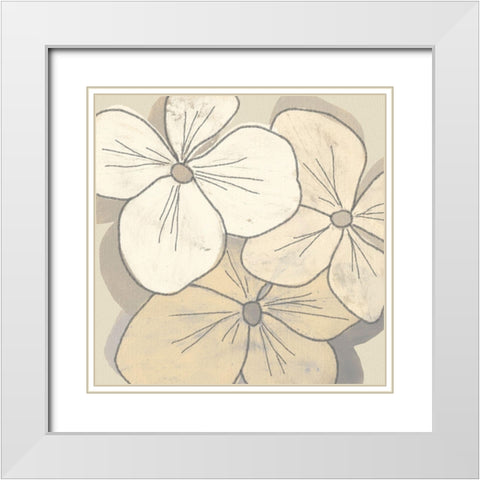 Beige Blooms III White Modern Wood Framed Art Print with Double Matting by Saunders, Alonzo